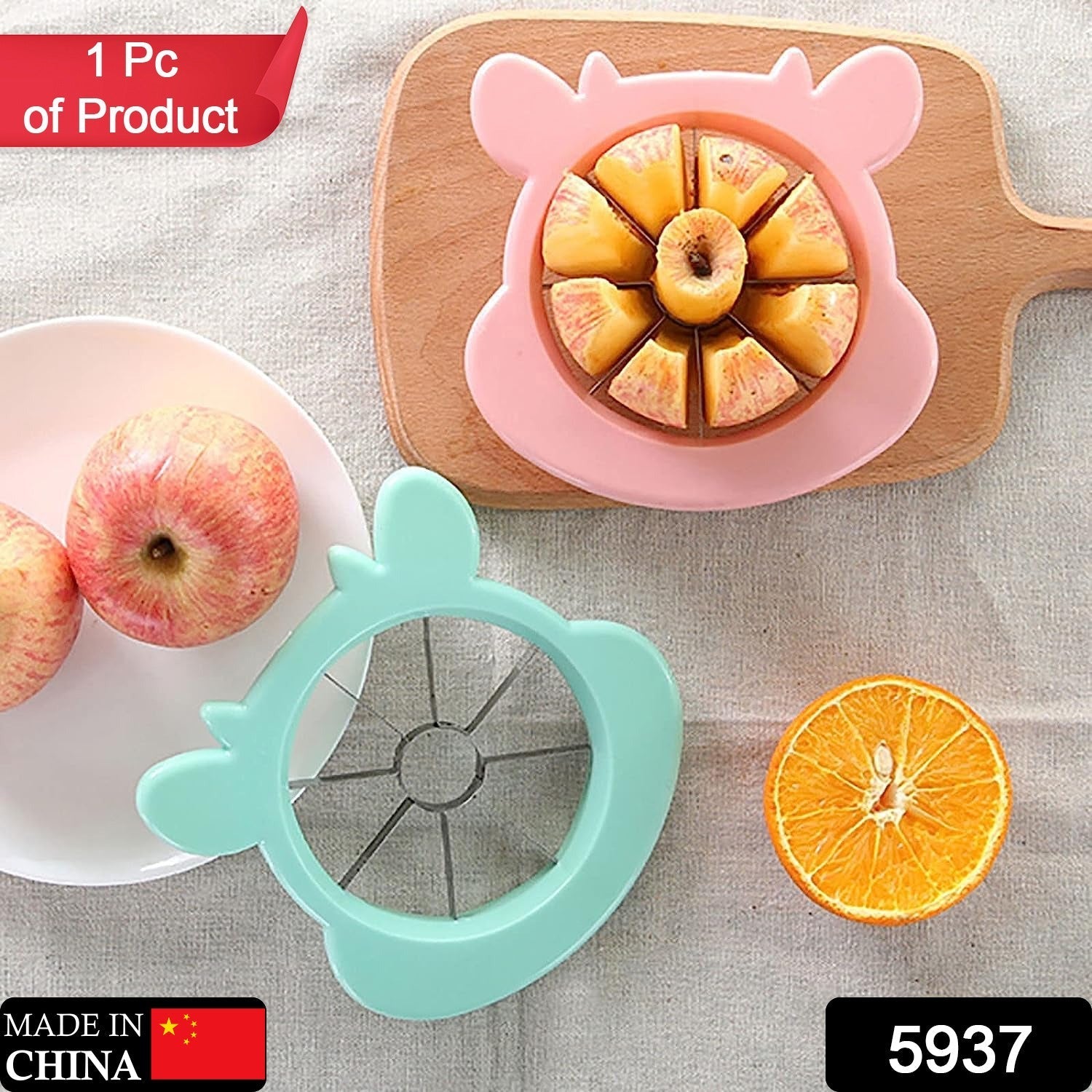 Fruit slicer and peeler with stainless steel blades, includes apple corer and chopper. Fruit slicer and peeler with stainless steel blades, includes apple corer and chopper.